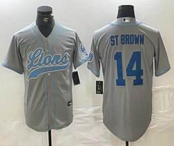 Nike Detroit Lions #14 Amon Ra St grey Blue Name Joint Authentic Stitched baseball jersey