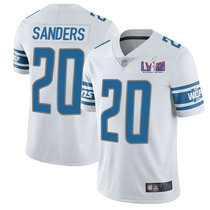 Nike Detroit Lions #20 Barry Sanders White Vapor Untouchable With 2024 Super Bowl (LVIII ) patch Jersey
