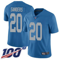 Nike Detroit Lions #20 Barry Sanders With NFL 100th Season Patch Blue Throwback Vapor Untouchable Authentic Stitched NFL Jersey