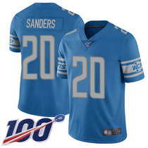 Nike Detroit Lions #20 Barry Sanders With NFL 100th Season Patch Blue Vapor Untouchable Authentic Stitched NFL Jersey