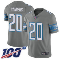 Nike Detroit Lions #20 Barry Sanders With NFL 100th Season Patch Grey Vapor Untouchable Authentic Stitched NFL Jersey