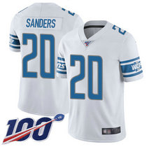 Nike Detroit Lions #20 Barry Sanders With NFL 100th Season Patch White Vapor Untouchable Authentic Stitched NFL Jersey