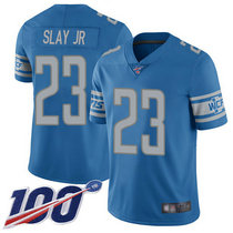 Nike Detroit Lions #23 Darius Slay JR With NFL 100th Season Patch Blue Vapor Untouchable Authentic Stitched NFL Jersey