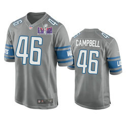 Nike Detroit Lions #46 Jack Campbell Gray Vapor Untouchable With 2024 Super Bowl (LVIII ) patch Jersey