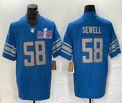 Nike Detroit Lions #58 Penei Sewell Blue 2023 F.U.S.E. With 2024 Super Bowl (LVIII ) patch Jersey