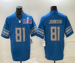 Nike Detroit Lions #81 Calvin Johnson Blue 2023 F.U.S.E With 2024 Super Bowl (LVIII ) patch Jersey