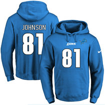 Nike Detroit Lions #81 Calvin Johnson Blue Name & Number Pullover Hoodie