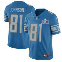 Nike Detroit Lions #81 Calvin Johnson Blue Vapor Untouchable With 2024 Super Bowl (LVIII ) patch Jersey