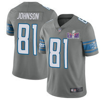 Nike Detroit Lions #81 Calvin Johnson Grey Gold Rush With 2024 Super Bowl (LVIII ) patch Jersey