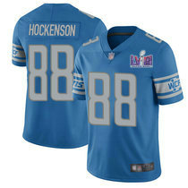 Nike Detroit Lions #88 T.J. Hockenson Blue Vapor Untouchable With 2024 Super Bowl (LVIII ) patch Jersey
