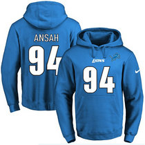 Nike Detroit Lions #94 Ziggy Ansah Blue Name & Number Pullover Hoodie