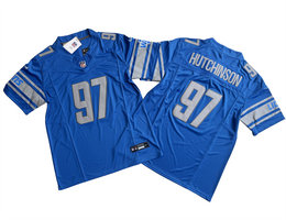 Nike Detroit Lions #97 Aidan Hutchinson Blue 2023 F.U.S.E. Authentic Stitched NFL Jersey