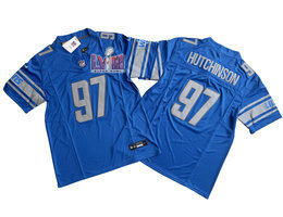 Nike Detroit Lions #97 Aidan Hutchinson Blue 2023 F.U.S.E. With 2024 Super Bowl (LVIII ) patch Jersey
