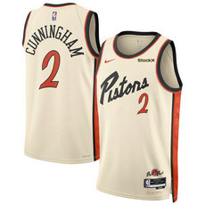 Nike Detroit Pistons #2 Cade Cunningham Cream 2024-25 City Stitched NBA Jersey