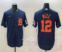 Nike Detroit Tigers #12 Casey Mize Navy Orange Name arm with patch Authentic Stitched MLB Jersey