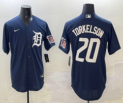 Nike Detroit Tigers #20 Spencer Torkelson Navy arm with patch white logo Jersey