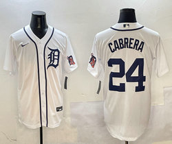 Nike Detroit Tigers #24 Miguel Cabrera White arm with patch Authentic Stitched MLB Jersey