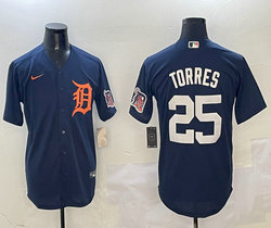 Nike Detroit Tigers #25 Gleyber Torres Navy arm with patch Authentic Stitched MLB Jersey