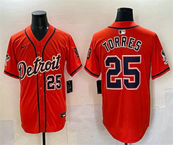 Nike Detroit Tigers #25 Gleyber Torres Orange With Patch Vapor Premier Baseball Jersey