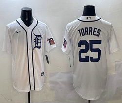 Nike Detroit Tigers #25 Gleyber Torres White arm with patch Authentic Stitched MLB Jersey