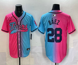 Nike Detroit Tigers #28 Javier Baez Pink and Blue Joint MLB Jersey