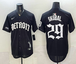 Nike Detroit Tigers #29 Tarik Skubal Black Gothic MLB Jersey