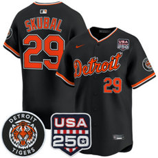Nike Detroit Tigers #29 Tarik Skubal Navy With 250 America Patch Jersey