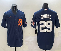 Nike Detroit Tigers #29 Tarik Skubal Navy arm with patch Authentic Stitched MLB Jersey