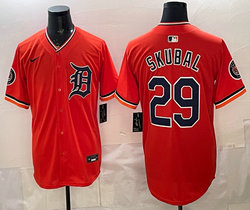 Nike Detroit Tigers #29 Tarik Skubal Orange Arm with Logo Authentic Stitched MLB Jersey