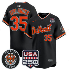 Nike Detroit Tigers #35 Justin Verlander Navy With 250 America Patch Jersey