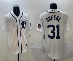Nike Detroit Tigers #31 Riley Greene White With name arm with patch Authentic Stitched MLB Jersey