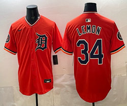 Nike Detroit Tigers #34 Chet Lemon Orange Arm with Logo Authentic Stitched MLB Jersey