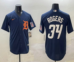 Nike Detroit Tigers #34 Jake Rogers Navy arm with patch orange logo Jersey