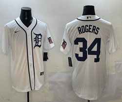 Nike Detroit Tigers #34 Jake Rogers White arm with patch Authentic Stitched MLB Jersey