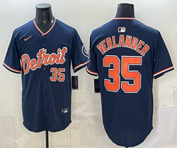 Nike Detroit Tigers #35 Justin Verlander Navy 35 front 2026 Authentic Stitched MLB Jersey