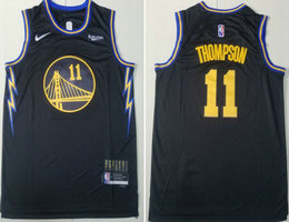 Nike Golden State Warriors #11 Klay Thompson Black City 75th anniversary With Advertising Authentic Stitched NBA jersey