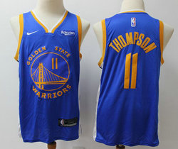 Nike Golden State Warriors #11 Klay Thompson Blue Game Finished Icon Edition With Advertising Authentic Stitched NBA Jersey