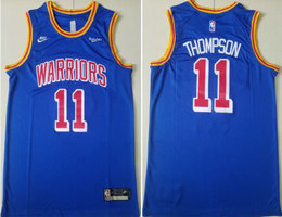 Nike Golden State Warriors #11 Klay Thompson Blue Throwback With Advertising Authentic Stitched NBA jersey