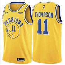 Nike Golden State Warriors #11 Klay Thompson Gold Game Hardwood Classics With Advertising Authentic Stitched NBA Jersey