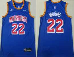 Nike Golden State Warriors #22 Andrew Wiggins Blue Throwback With Advertising Authentic Stitched NBA jersey
