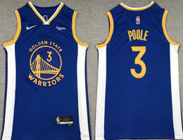 Nike Golden State Warriors #3 Jordan Poole Blue 75th anniversary With Advertising Authentic Stitched NBA jersey