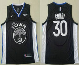 Nike Golden State Warriors #30 Stephen Curry Black 19-20 Game City With Advertising Authentic Stitched NBA Jersey