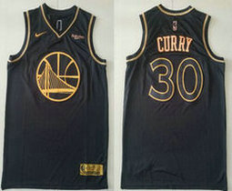 Nike Golden State Warriors #30 Stephen Curry Black Gold With Advertising patch Authentic Stitched NBA Jerseys