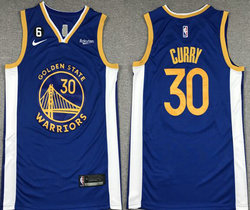Nike Golden State Warriors #30 Stephen Curry Blue 6 Patch 2022-23 With Advertising jersey