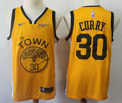 Nike Golden State Warriors #30 Stephen Curry Gold Game Playoffs Earned Edition With Advertising Authentic Stitched NBA Jersey