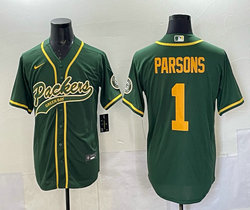 Nike Green Bay Packers #1 Micah Parsons Green gold name Joint Authentic Stitched baseball jersey