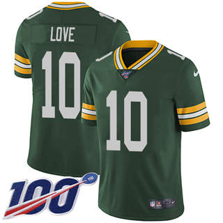 Nike Green Bay Packers #10 Jordan Love 100th Season Green Vapor Untouchable Authentic Stitched NFL Jersey