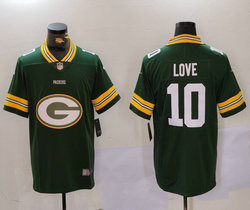 Nike Green Bay Packers #10 Jordan Love Green Team Big Logo Authentic Stitched NFL Jersey