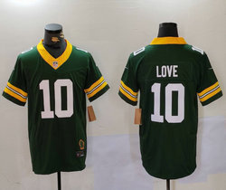 Nike Green Bay Packers #10 Jordan Love Green throwback F.U.S.E Authentic Stitched NFL Jersey