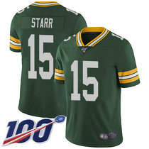 Nike Green Bay Packers #15 Bart Starr With NFL 100th Season Patch Green Vapor Untouchable Authentic Stitched NFL Jersey
